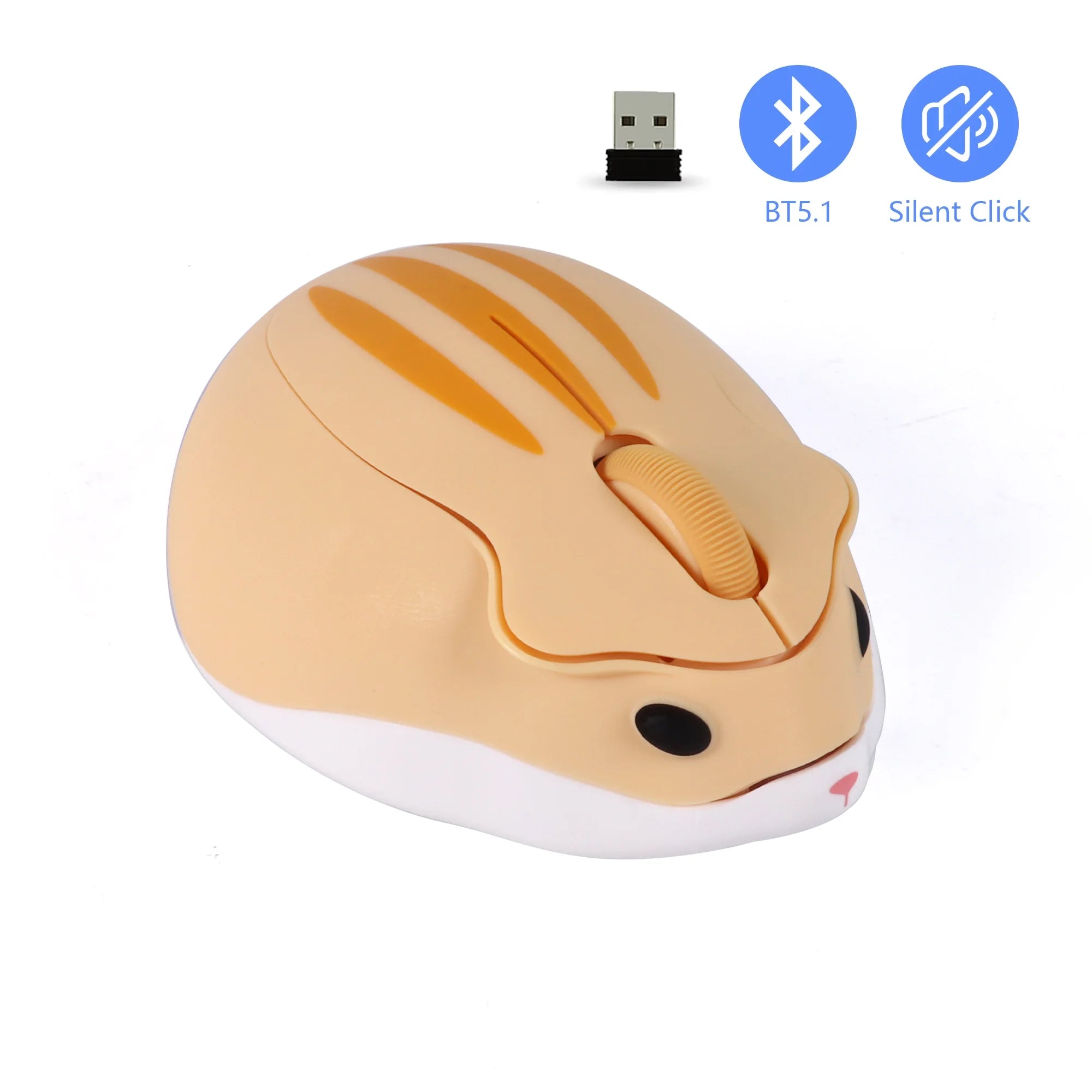 Cute Hamster Wireless Mouse 2.4G Bluetooth Dual-mode Silent Lightweight For Office PC Laptop Women Gift