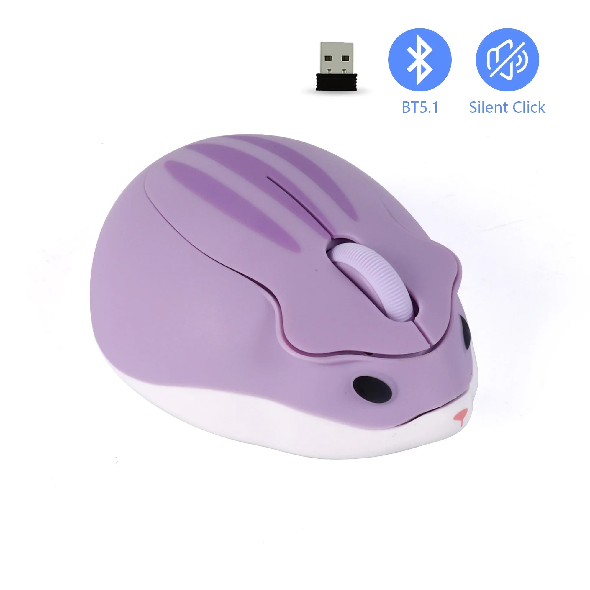 Cute Hamster Wireless Mouse 2.4G Bluetooth Dual-mode Silent Lightweight For Office PC Laptop Women Gift